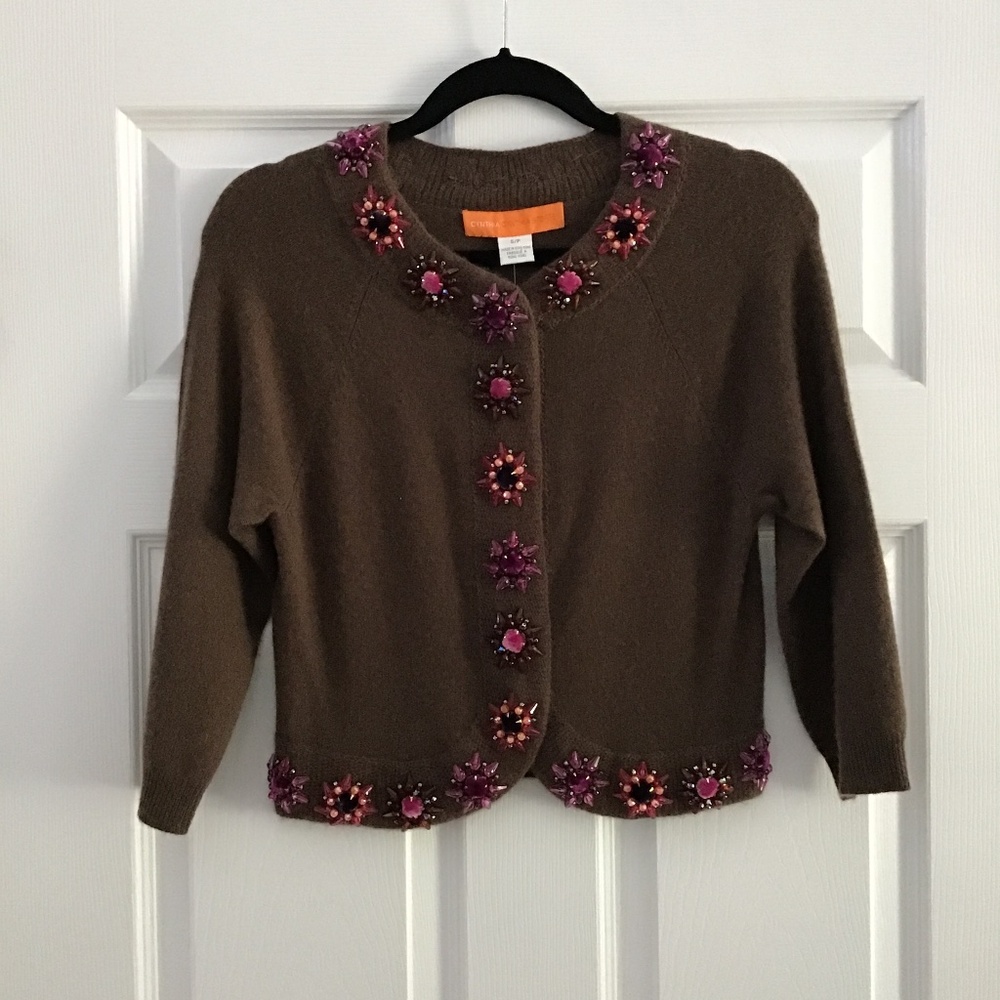 Cynthia Steffe Cashmere brown cardigan with 3/4 length sleeves size S